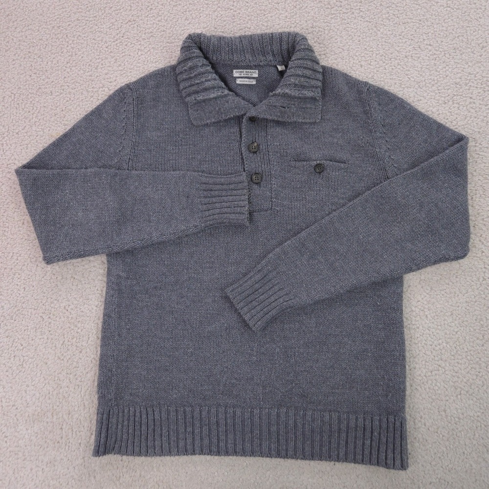 Oobe Brand Sweater Mens Small Wool Blend Henley Knit Merino Gray Made In Italy